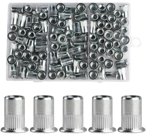 100 Pezzi Rivetti Filettati, M8 Inserti Filettati Dado, Kit di Dadi per Rivetti Ciechi a Testa Piatta in Metalliche, Manicotti Filettato per Legno Tubi di Piastre Metalliche