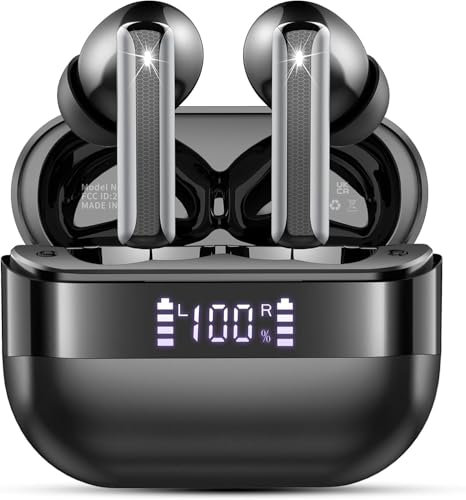 Bluetooth Headphones, Wireless Bluetooth 5.4 In-Ear Headphones with 4 ENC Noise Cancelling Mics, 48 Hours HiFi Stereo Wireless Headphones with LED Display, IP7 Waterproof Earphones for Sports Work