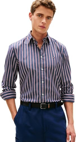 Tommy Hilfiger Herren Flex Poplin Bold Stripe Rf Shirt Mw0mw39159 L/S Shirt (1er Pack)