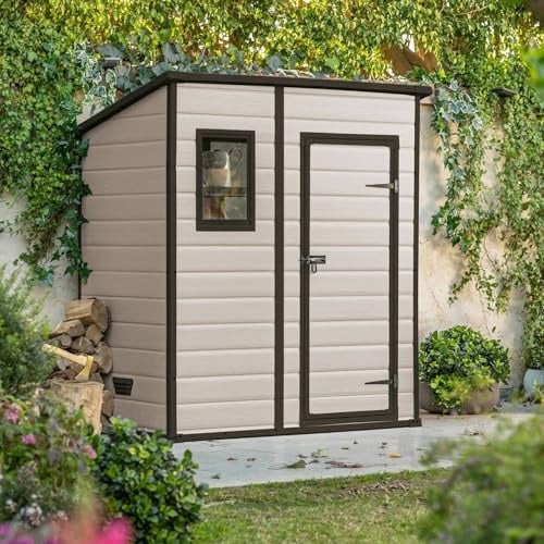 Dmora Gartenhaus Galliate 111 x 183,5 x 200,5 h cm beige wetterfest Fenster Dach mit zwei Seiten