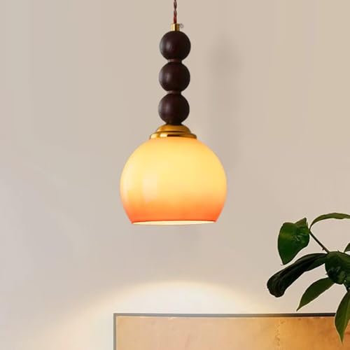 GUANSHAN Suspension rétro en verre, style vintage, dégradé orange, luminaire d'ambiance, lampe de chevet, lustre décoratif pour chambre ou salon.