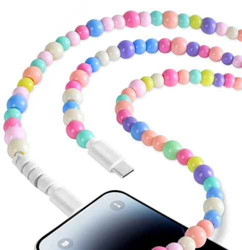 LOVBELE USB C to Charger Cable for iPhone 14 Charging Cable, USB C to Lighting Cable Cute Beaded 1M Fast Charge Cord for Kids Girls for iPhone 14 Pro Max/13 Pro/12 Mini/11/XS/XR/8 Plus/7/6, Colorful