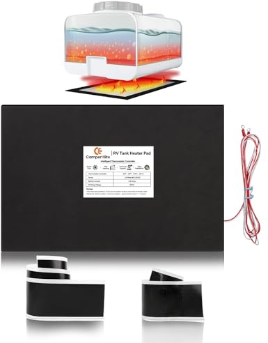 Camperxlite 12 x 17 RV Tank Heater Pad with Automatic Thermostat, DC 12V Holding Tank Heater with Larger Heating Module Use with Up to 50 Gallons Fresh Water/Grey Water/Black Water Tank (1Pcs)