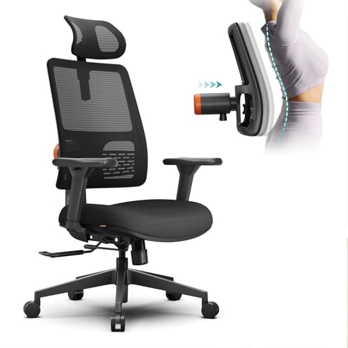 Newtral Ergonomic Mesh Desk Chair - Home Office Chair with Auto-Follow Back Support, for Long Hours Sitting, 96°-126° Recline Backrest, Comfortable Foam Seat, 2D Headrest, 4D Armrest, 136KG, MagicH002