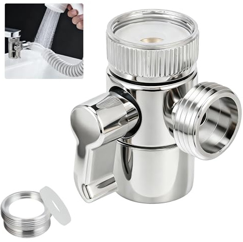 Faucet Diverter Valve 3 Way Shower Head Diverter M22 x M24 Sink Tap Splitter Chrome Faucet Adapter Baths Tap Hose Attachment for Bathroom Bathtub Kitchen Dishwashers Faucets