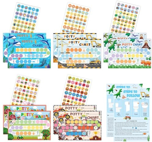 WERNNSAI Potty Training Reward Chart Set for Boys Toddler Kids | 270 Potty Training Stickers,Crown Sticker Chart with 5 Fun Styles Toilet Reward Chart, Gift Birthday