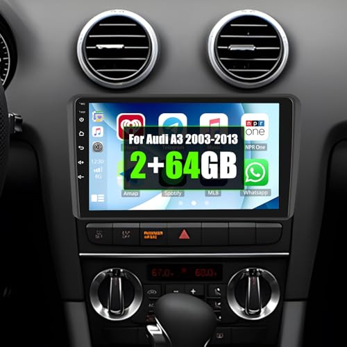 SIXWIN 2+64G Android 13 Autoradio für Audi A3 2003-2013/S3 2006-2012/RS3 2011-2012 mit Carplay/Android Auto/Mirrorlink,9 Zoll HD Touchscreen mit WiFi GPS Bluetooth FM/RDS EQ+Rückfahrkamera