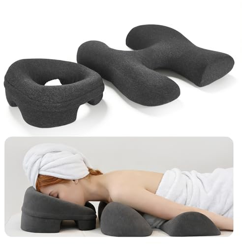 Coussin Massage Visage avec Support Poitrine - Coussin Professionnel pour Salon de Beauté & SPA - Coussin Double Fonction Position Ventrale Design Ergonomique, Gris Foncé