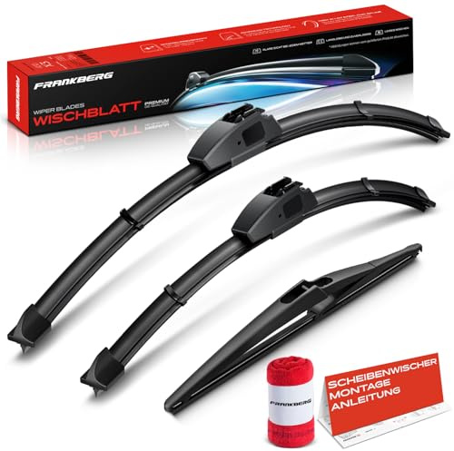 Frankberg 3x Scheibenwischer Wischerblätter 600mm/450mm/300mm,Vorne Hinten | Kompatibel mit C2 JM; inkl. Verschleißanzeiger und Reinigungstuch
