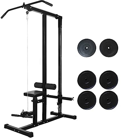 Kaloriko Fitnessstation med viktskivor, 40 kg, kraftstation, hantelbänk, kabeldragning, multipress, justerbar för helkropp, muskelbyggande, hemmagym, hem, träning, tillbehör, torn