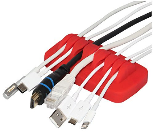 Heaviest Cable Organiser on the Market! Compact and Weighted Desktop Cord Holder and Cable Organiser, Eco-Friendly Silicone, No Bad Smell, Bundled with 4 Reusable Cable Ties! (Red)