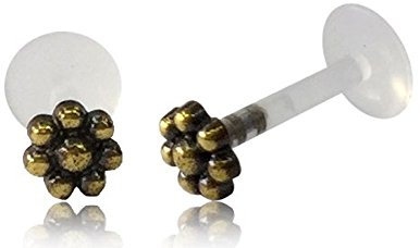 CHICNET Labret Lippen Piercing Acryl Blume antik golden Brass Motiv 06 mm