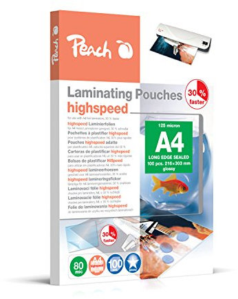 Peach Laminierfolien A4 - 80 mic - 100 pouches - glänzend HighSpeed - einsetzbar in A3 Laminiergeräten aller Markenhersteller - PP580-22