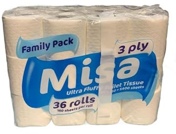 144 Toilet Rolls 3Ply 3 Ply Bathroom Tissue Quilted Embossed Premium Quality Paper by Misa