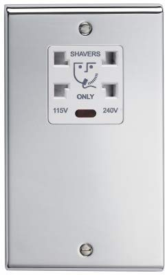 Deta SD1305CHW Dual Voltage (115V/230V) Shaver Supply Unit (Polished Chrome/White Insert)