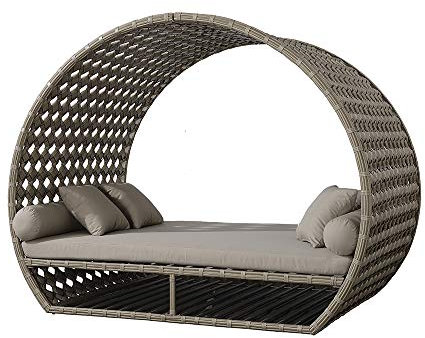 Strandkorbwerk Liegeinsel Diamond Daybed Cappuccino Polyrattan Lounge Gartenmöbel Sonnenliege