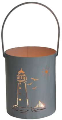 Laterne Maritim Eimer mit Leuchtturm im Shabby Look - Windlicht, Maritime Kerzenleuchte, Teelichthalter