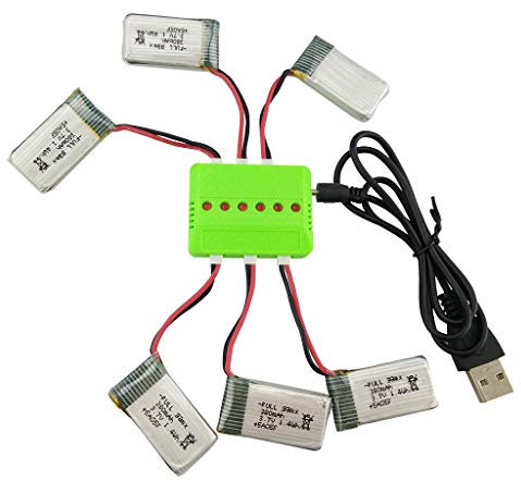 Momola Batterie de 6PCS 3.7V 380mAh W / 6 dans 1 Chargeur pour Le Drone HS170 / E016 / Q2020 / H107 RC
