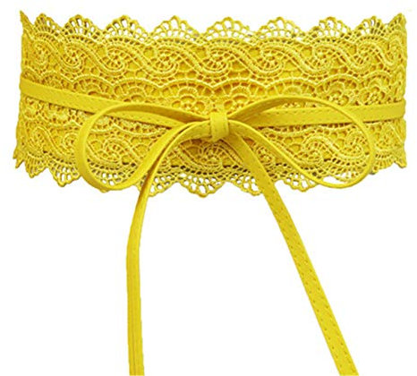 JIER Kleid Gürtel Bindegürtel Wickelgürtel Damen Taillengürtel Damen Hüftgürtel Breit Gürtel Vintage Breit Spitzengürtel Taille Spitze Gürtel (Gelb)