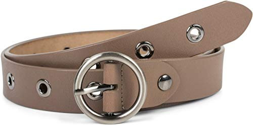 styleBREAKER Damen Leder Gürtel mit Nieten und glänzender Oberfläche, Echtleder, kürzbar 03010103, Größe:95cm, Farbe:Taupe