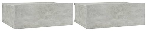 vidaXL 2x Floating Nightstand Home Interior Bedroom Furniture Wall-mounted Bedside Table Cabinet Floating Shelf with Drawer Concrete Grey Chipboard