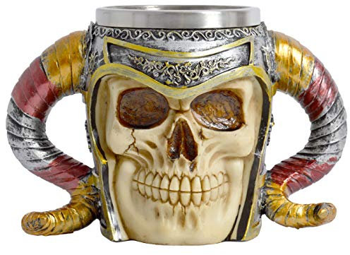Totenkopf Krug Becher mit Henkel Mittelalter Piraten Party Bierkrug Edelstahl Humpen Krüge Heavy Metal Deko Accessoire (Totenkopf- bunt)