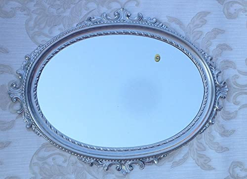 Wandspiegel Silber Hochglanz Oval Barock Spiegel antik Bad Spiegel 62x48cm Flurspiegel C12