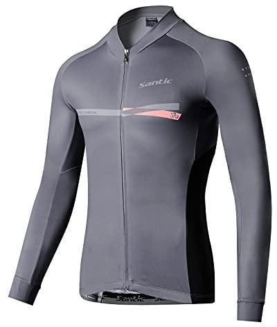 Santic Men's Cycling Jersey Long Sleeve Cycle Tops Riding Jerseys Biking Shirt Breathable EU Grey S