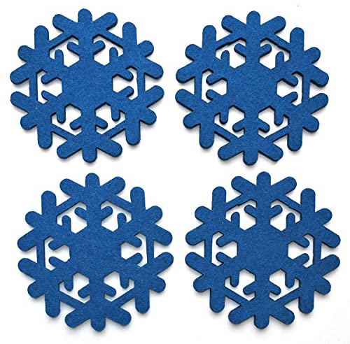 Schneeflocken-Filz-Untersetzer, 4 Stück, Blau