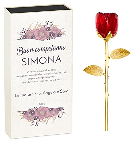 Maverton Rosa Stabilizzata Eterna in Vetro in Scatola Personalizzata - Rose stabilizzate di Cristallo - Soprammobili moderni - Rosso - Oro - Idea Regalo Donna - fiori