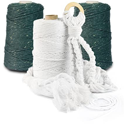 Seiletech.de Premium MAKRAMEE GARN | 200m | 3mm | Dunkelgrün mit Goldenfaden | 100% Baumwolle | Kordel Natur | Baumwollgarn Baumwollseil | DIY Handwerk Dekoration