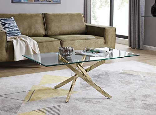 Furniturebox UK Leonardo Glass And Gold Metal Coffee Table