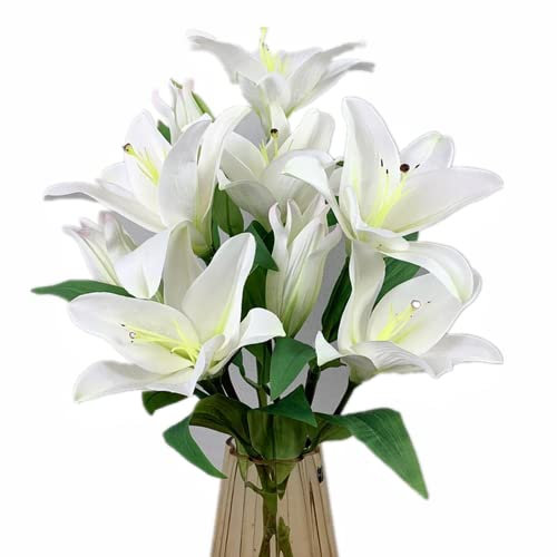 4 paquetes de lirio de tigre artificial – para boda, hogar, fiesta, jardín, tienda, oficina, decoración de flores artificiales (blanco)