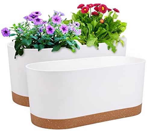 QCQHDU Lot de 2 jardinières avec Trous de Drainage et Soucoupe pour intérieur et extérieur, Style Moderne Blanc 40 x 17,8 cm…