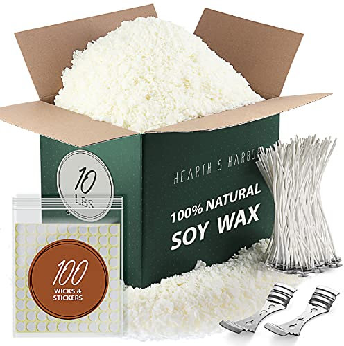 Hearth & Harbor Soy Candle Wax for Candle Making - Natural Soy Wax for Candle Making 4.5 kg Bag, Premium Soy Wax Flakes, 100 Cotton Candle Wicks, 100 Wick Stickers, & 2 Centering Devices