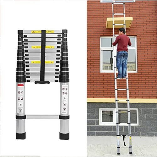Scala telescopica multiuso in alluminio, 4,4 m, 15 pioli, scala di prolunga antiscivolo, scala di estensione in alluminio, per uso domestico e esterno, portata 150 kg