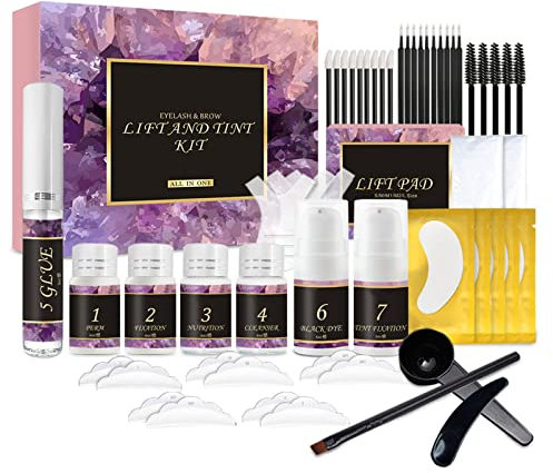 Joyeee Lifting Pestañas Kit Profesional, Laminación de Cejas y Set de Tintado (Negro), 2 en 1 Lifting Pestañas y Cejas Kit Profesional, para Uso Doméstico de Salón