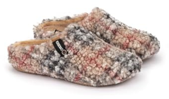 VERBENAS York Plaid Borrego Damen Hausschuh Textil weiß/beige/rot
