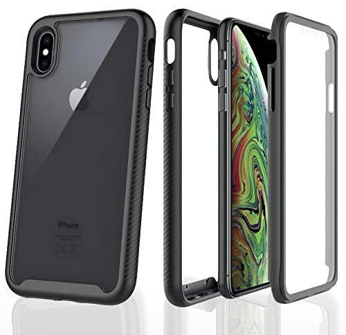 360 case For iPhone XS Max, Full Body Shockproof Slim Fit, Hybrid Protection Hard Shell, TPU Rubber, Bumper Cover for iPhone XS Max (2019) 6.5 Inch - Black/Clear