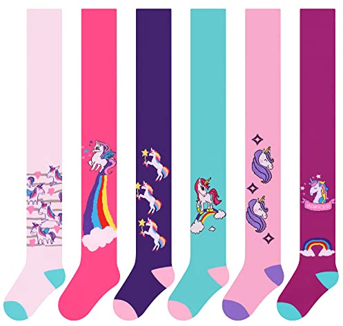 L&K-II 6er Pack Kinder Strumpfhose Mädchen Strumpfhose für Mädchen mit Einhorn Mustern und Farben in Set 2715