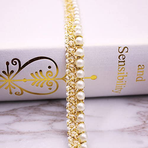 Duories 5 Yards Perlenband Vintage 1,5 cm breit Glitzer Gold Kordelband Dekoband Zierband Geschenkband für Hochzeit Deko DIY Handwerk Kleidung Rucksack Haarschmuck Nähzubehör