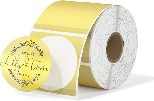 MUNBYN 2 Zoll Gold Transparente Thermo-Etiketten, runde fein glitzernde bedruckbare Thermo-Aufkleber für kleine Unternehmen, wasserfeste personalisierte Thermo-Etiketten 500 Stück