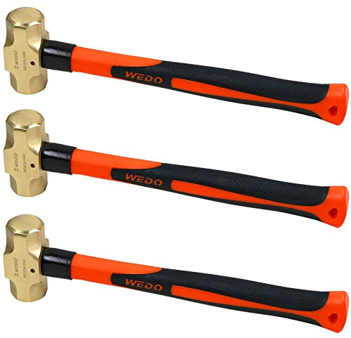 WEDO 3PCS Brass Sledge Hammer Set,3lb+4lb+5lb,Fiberglass Handle,Die-Forged,Corrosion Resistant, DIN Standard