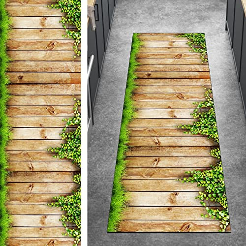 Teppich Läufer Lang Flur 3D Teppichmatten 120x240CM Grün Braun Kücheläufer rutschfest Meterware Teppichläufer Waschbar Kurzflor Polyester Korridor, Breite 40-120cm