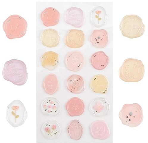 URROMA Pre-Made Wachs Aufkleber, 54 St點k Transparent Acryl Transparent Rosa Floral Theme Gradient Adhesive Wachs Siegel Aufkleber Geburtstag Bridal Shower Party Geschenke Handwerk Scrapbook Geschenk
