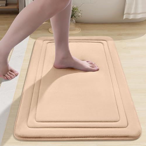 smiry Memory Foam Bath Mat - 40 x 60cm, Non-Slip, Super Absorbent, Comfortable - Machine-Washable Floor Rug, Beige