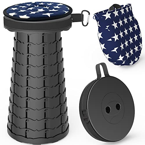 LOCYOP Tragbarer klapphocker mit Kissen,Campinghocker faltbar,teleskophocker Faltbarer für Erwachsene für Wandern, Angeln, Reisen, Grillen Tragfähigkeit 200kg mit Tragetasche(Schwarz)