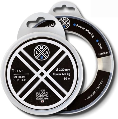 Fluorocarbon Vorfach LMAB 100 Pro Made in Japan, Vorfach-Schnur, Angel-Schnur für Hecht, Zander & Barsch, von 0,15 bis 1mm erhältlich, in 30 m und 20 m, Zanderangeln (0,18 mm | 2,3 kg | 30 Meter)