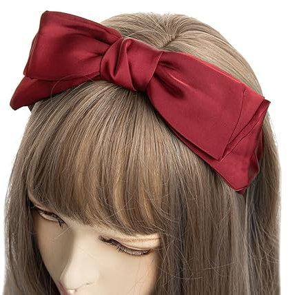 axy Haarreif mit große Schleife 20 cm x 6,5cm Satin bezogen - Wunderschön Damen Stirnband Haarschmuck Haarreifen HRS5 (Rot)