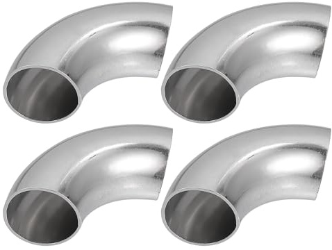 A ABSOPRO Coude D'Échappement 90° Lot De 4 Pour Système Échappement | Couleur Argenté, Diamètre 25mm, Épaisseur 1.2mm, Longueur Arc 75mm, Universel